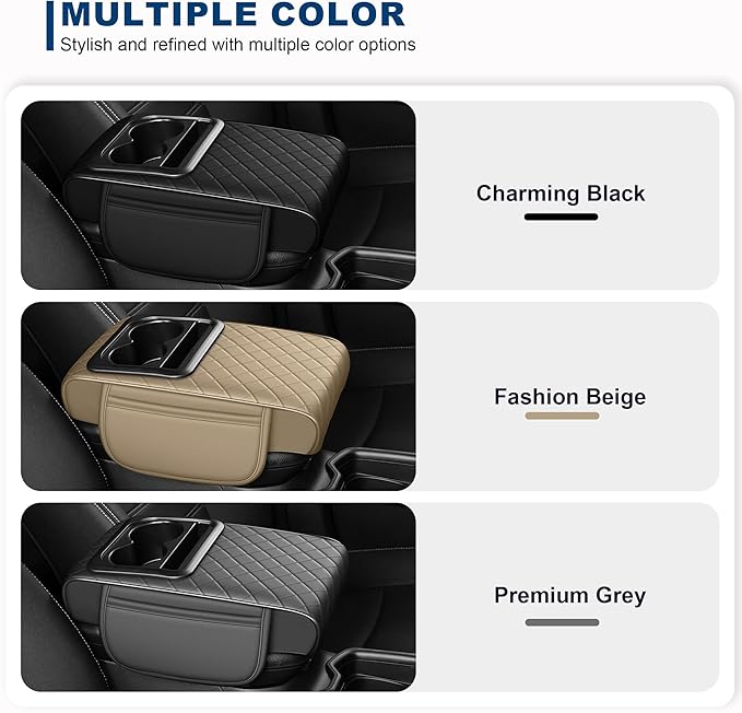 Car Center Console Cover Fit for Volkswagen CC Faux Leather Auto Armrest Box Cover with Cup Holder & Phone Holder Waterproof Leather Armrest Protector Cushion(Beige)