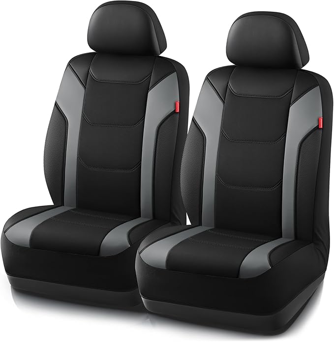 Rubbermaid Leather Car Seat Cover – Universal Front Seat Cover, Airbag Compatible, Easy to Install, Water-Resistant and Durable Automotive Seat Cover for Cars, Trucks, SUVs, Vans – Gray