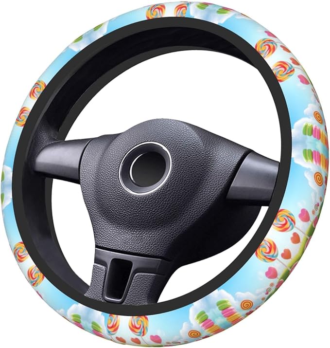 Fantasy Delicious Lollypops Neoprene Steering Wheel Covers Women Men Car Accessories, Universal 15 Inch Fit Auto, Suvs, Truck