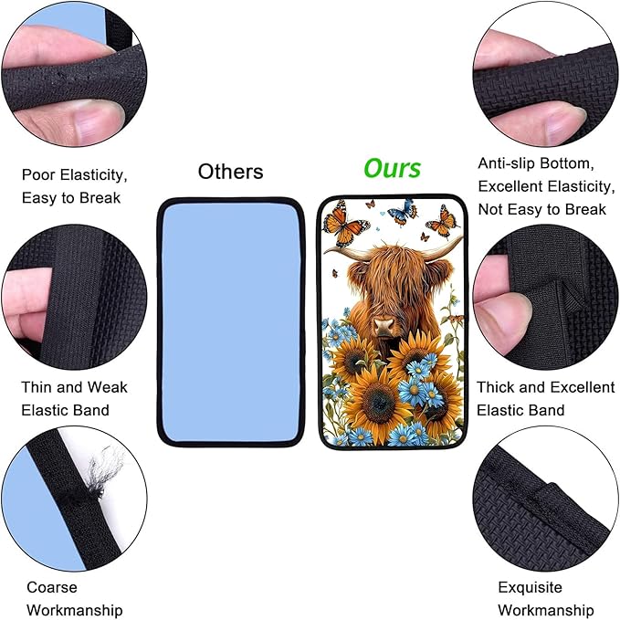 JANENFNA Car Armrest Cover Pads Universal Fashion Cute Auto Center Console Armrest Cover Pad with 2PCS Car Coasters Soft Waterproof Car Armrest Seat Protector for Women,Cow Butterflies