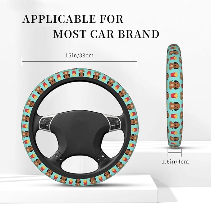 Neoprene Steering Wheel Cover Sausage Dachshunds-Dog Car Steering Wheel Cover Universal Fit for Most Cars