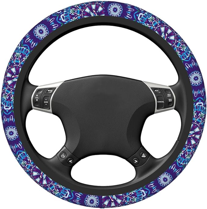 Boho Purple Flower Neoprene Steering Wheel Cover for Men Women Anti-Slip Elastic Steering Wheel Protective Cover 15in Universal Car Accessories Fit Cars, SUVs, Auto