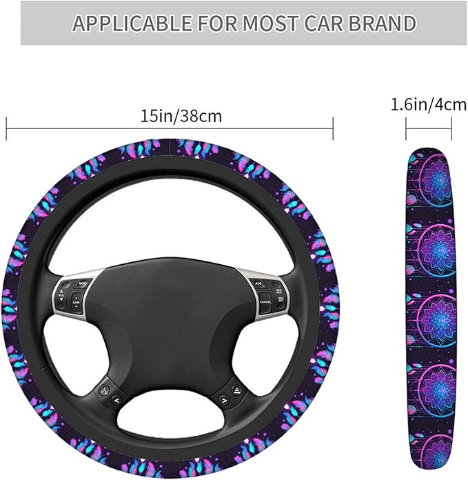 Swono Dream Catcher Feathers Steering Wheel Covers 15" Inch American Dream Catcher Feathers Universal Fit Most Car Sedans SUVs Comfort Grip Comfortable Neoprene Breathable Steering Wheel Protector