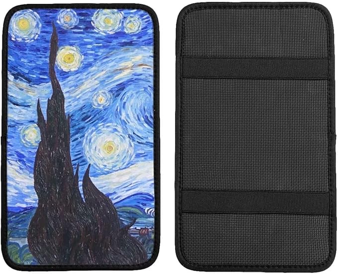 Starry Night Car Center Console Pad Van Gogh Universal Car Armrest Seat Box Cover for Most Vehicle, SUV, Truck, Car Interior Accessories Auto Armrest Cover Protector, Blue