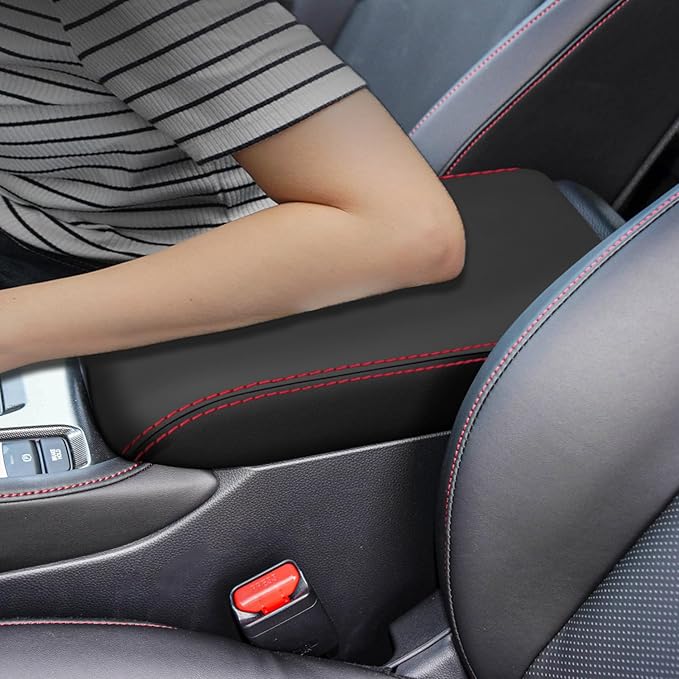 for Honda 11th Accord 2023 2024 Center Console Cover Anti-Scratch Waterproof Leather Armrest Pad Protector Cushion Interior Accessories(Black + Red Stitches)