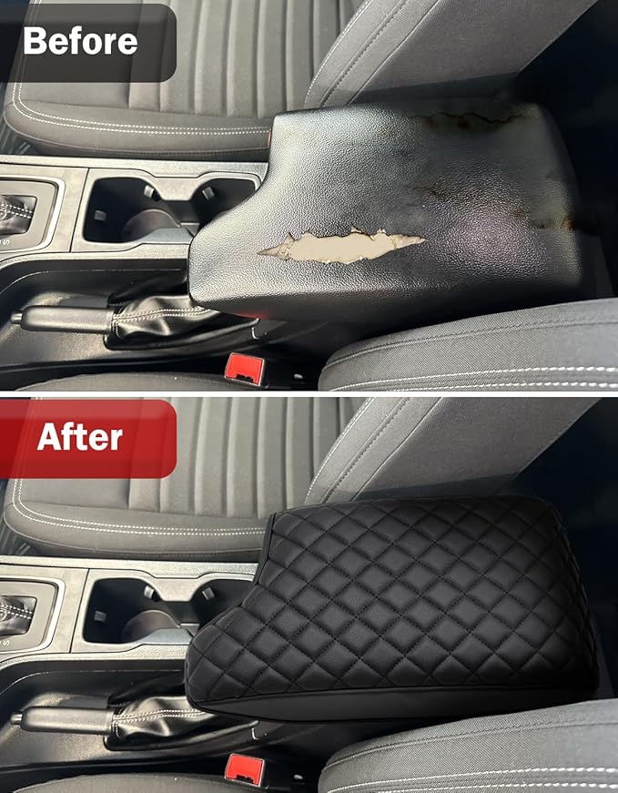 Center Console Armrest Cover for Ford Ranger 2019 2020 2021 2022 2023, Middle Console Arm Rest Lid Protector Pad, Customized Accessories, Vinyl Leather, Anti-scratch, Black