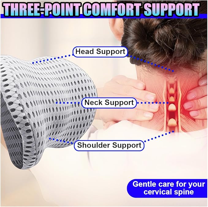 Ergonomic Memory Foam Car Neck Pillow with Adjustable Strap & Machine-Washable Cover - Long-Lasting Support for Long Drives & Office Use(Gray)