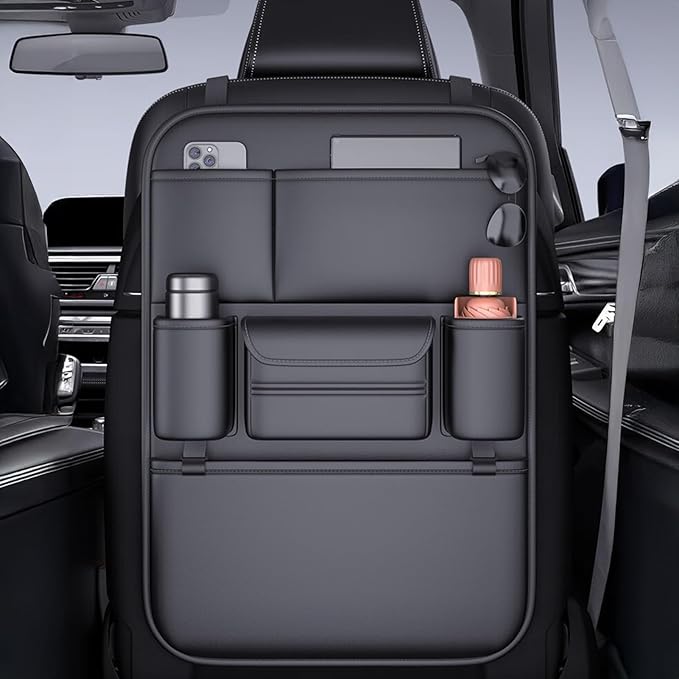 Backseat Car Organizer, Kick Mats Back of Seat Protectors bag with Touch Screen, Waterproof Seatback Covers for Kids, Multifunctional Universal Automotive Storage Pockets, Travel Accessories