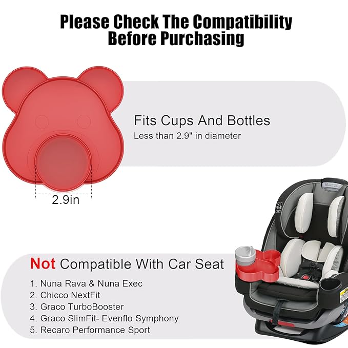 BlueOrigin Car Seat Snack Tray - Travel Tray for Kids Car Seat, Stroller, Booster and Anywhere with a Cup Holder, Toddler Road Trip Essentials Food Plate for Snacks, Toys, Entertainment (Red)