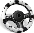 ALEMODR Plush Cow Print Steering Wheel Cover Fluffy Winter Warm Universal 15 inch for Women Girls