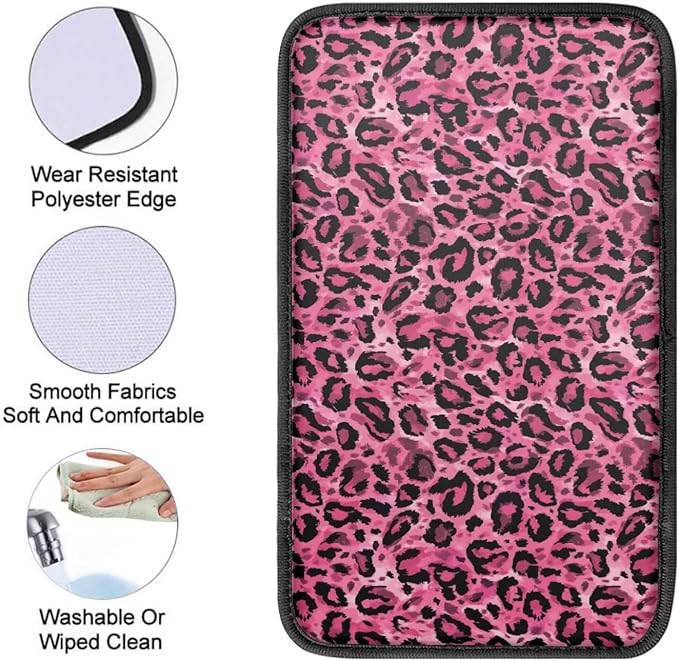Pink Leopard Print Car Center Console Covers for Women,Car Armrest Cover Pads,Universal Animal Print Car Accessories