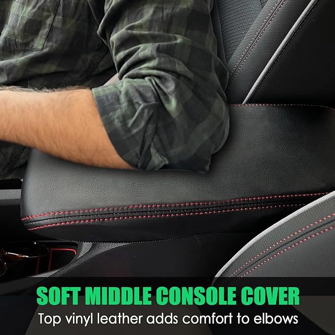 Center Console Cover for Chevy Trailblazer 2026 2025-2021- Scratch-Resistant & PU Leather Middle Console Cover for Chevy Trailblazer 2021-2026 Interior Accessories (Red Stitches)