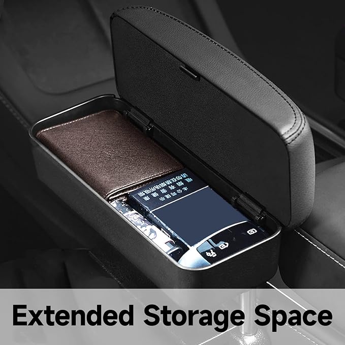 Dimeani Car Armrest Storage Box, Car Seat Gap Filler Organizer, Car Organizers and Storage, Arm Rest for Car, Forearm Wrist Support Adjustable Armrest for Most Car Models (Black)