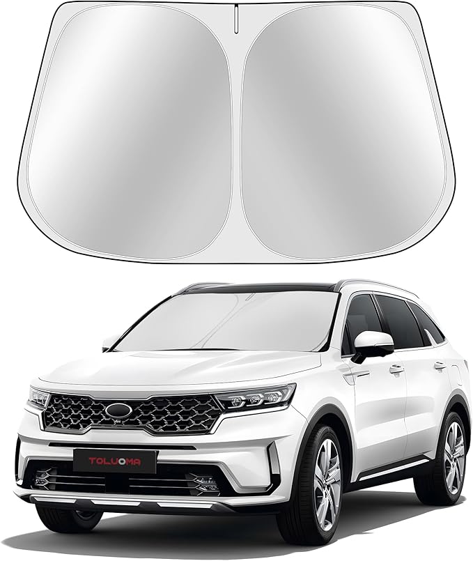 Toluoma Custom Fit Windshield Sun Shade for Kia Sorento 2021-2025 - Full Coverage, 210T Reflective Fabric, Double-Layer Design - Blocks 99% UV Rays, Keeps Car Cool, Easy to Install and Store