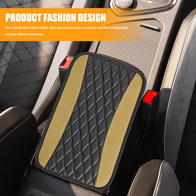 Car Center Console Cover, Leather Waterproof Armrest Seat Box Cushion Pad, Universal Decor Protector Mat, Comfortable Car Decor Accessories Fit for Most Cars, Vehicles, SUVs (Beige)