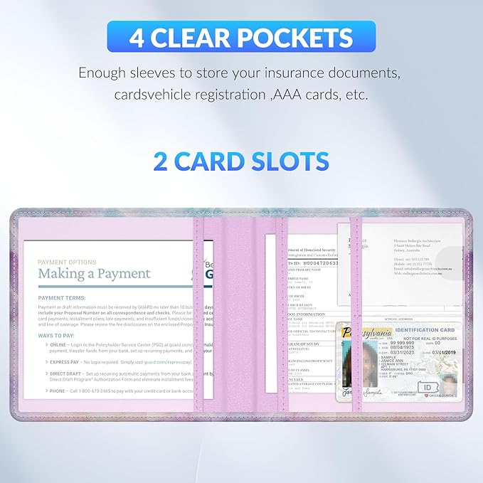 Pisypox Car Registration and Insurance Card Holder，Vehicle Glove Box Car Organizer，Accessories Case for Storing Driving Licences, Cards, Documents