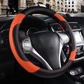 Leather Car Steering Wheel Cover, Non-Slip Car Wheel Cover Protector Breathable Microfiber Leather Universal Fit for Most Cars (Orange-2)