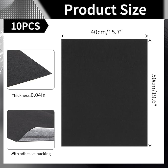 WILLBOND 10 Pcs Self-Adhesive Disposable Car Floor Mats, 15.7"x19.6" Black Felt with Adhesive Backing, 1mm Thick, Universal Match Floor Protectors for Car Detailing, Wash, SUV & Truck Detailing