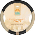 BDK C&C California Car Steering Wheel Cover Beige Diamond Quilt, Non Slip Leather Steering Wheel Cover for Women Men, Cute Comfortable Soft Easy Installation Universal Fit (Fits 14.5"-15.5" Inches)