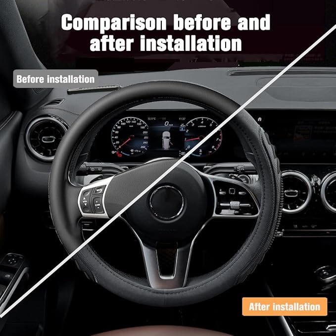 HZEL Car Steering Wheel Cover, 14.5-15" Breathable Vehicle Steering Wheel Protector with Anti-Slip Lining, Comfortable Auto Interior Decoration Accessories, Universal for Truck SUV Sedan (Black)