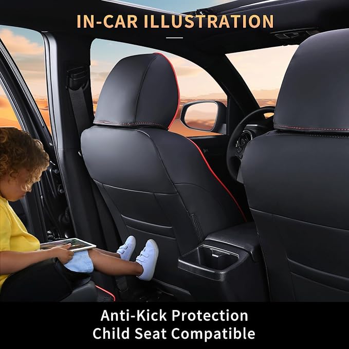 GOLYWIN Car Seat Covers Full Set for Toyota Tacoma Double & Crew Cab 2023 2022 2021 2020 2019 2018 2017 2016 Tacoma Interior Accessories Premium Faux Leather Breathable Waterproof (Black+Red Line)