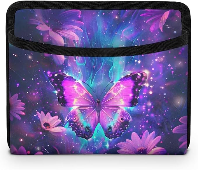 Renewold Purple Butterfly Flower Auto Front Rear Seat Storage Bag for Cell Phone Sunglasses Coin Car Side Pocket Organizer Holder Tray Pouch for Vehicle Seat Console Door Multifunction for Home Office