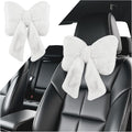 Furry Bow Car Headrest Pillow,Soft & Comfortable Car Neck Pillow for Cars Decorations & Fatigue Relief,Universal Head Rest Pillows for Cars Interior Accessories for Trucks,SUVs (White)