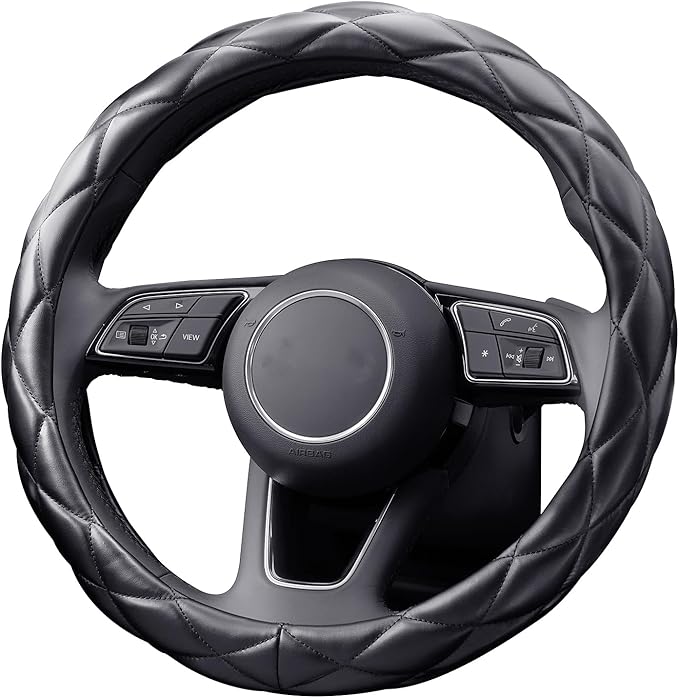 YHONGJT Soft Microfiber Leather Steering Wheel Cover, Universal 15 Inch for Women Girls, Fit Vehicles, Sedans, SUVs, Vans, Trucks - Black