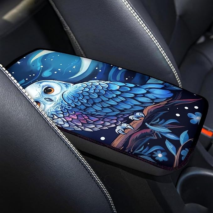 Mintutlipy Blue Owl Car Center Console Cover Universal Armrest Cushion for Car Auto Center Console Armrest Box Pad Waterproof