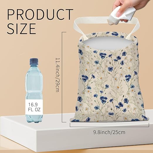 BEAKND Hanging Car Garbage Bag, Cute Car Trash Can Bag, Automotive Accessories for Women Men Cute Blue Daisy