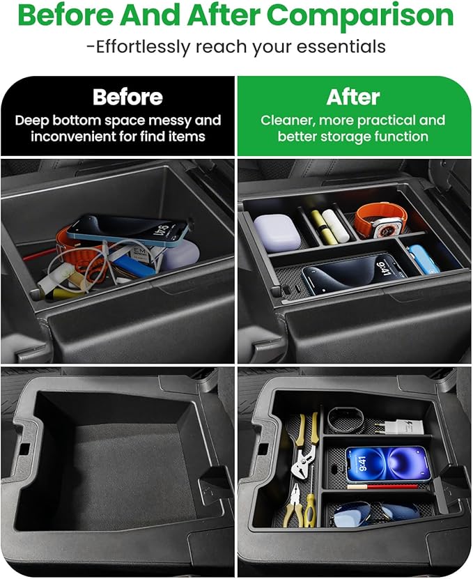 Wexyldra Center Console Organizer, 2PCS Storage Tray Compatible with 2019-2025 Chevy Silverado/GMC Sierra 1500 & 2020-2025 Chevy Silverado/Sierra 2500HD 3500HD (Split-Bench Folding Seat)-Black