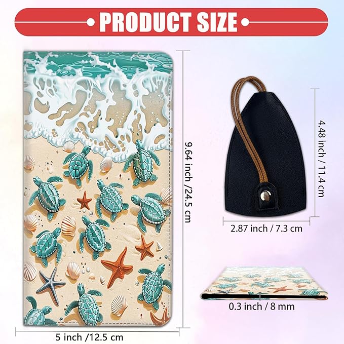 Car Registration and Insurance Card Holder for Women Men, Waterproof PU Leather Glove Box Car Organizer with Magnetic Shut, Vehicle Document Holder for Driver License,Cards, Turtles Crawl Into the Sea