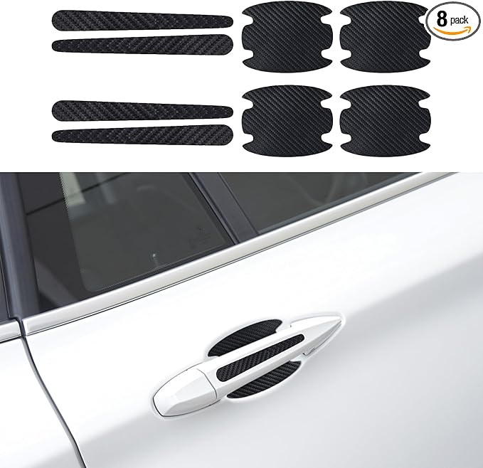 8PCS Car Door Handle Scratch Protectors, Carbon Fiber Car Door Handle Bowl Sticker, Universal Car Door Handle Paint Guard Cover, Auto Exterior Decor Door Handle Cup Protective Film for Most Models