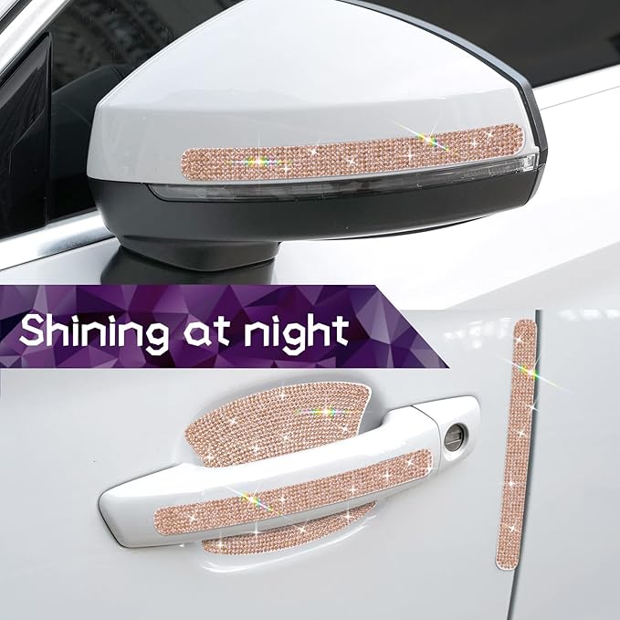 Gengki 10Pcs Car Door Handle Bling Rhinestones Stickers Universal Auto Door Handle Scratch Cover Guard Protective Film Pad (Champagne)