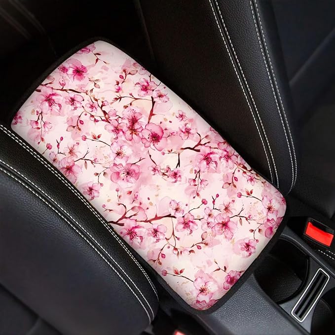 Pink Cherry Blossom Print Center Console Cover Pad Armrest Cover for Car Universal for SUVs,Cherry Blossom Auto Interior Accessories