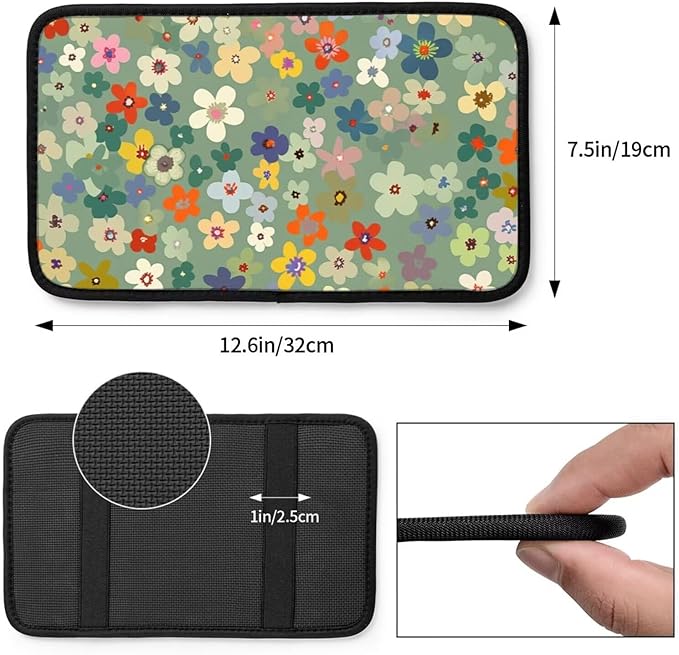 Daisy Floral Center Console Cover Wildflower Cute Comfortable Armrest Covers Protector Arm Rest Pad Car Accessories, Middle Console Cushion
