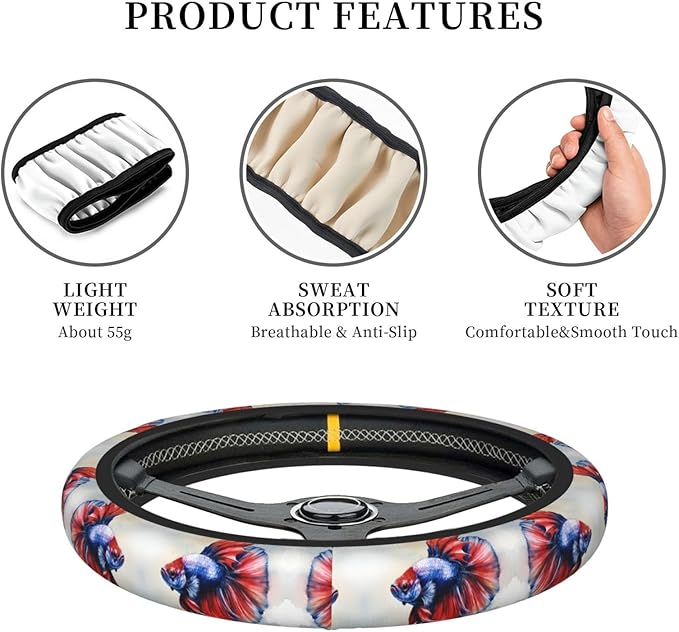 Watercolors Fish Universal Fit Steering Wheel Cover for Car, Truck, and SUV, Durable Steering Wheel Protection