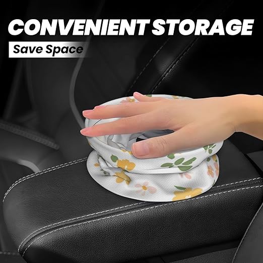 Car Trash Can Hanging, Yellow Floral Fragments Waterproof Auto Garbage Bin Universal Vehicle Waste Container, 3.5L Capacity
