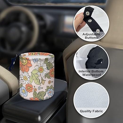 Brosoneto Collapsible Portable Green Car Trash Can With Bags - Flowers & Leaves - Interior Universal