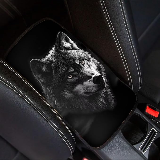 Mintutlipy Prairie Wolf Car Armrest Cover Car Seat Box Cover Car Decoration Car Center Console Cover Wear Proof Sweat Proof