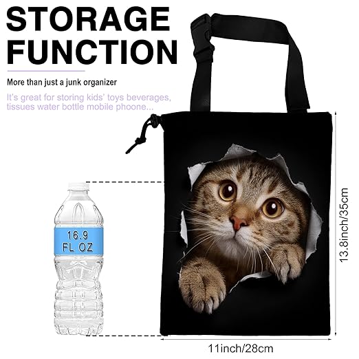 UUCBTAH Car Trash Bag Cat in Black Hole Car Trash Bin Leakproof Waterproof Car Trash Can for Back Seat, Foldable Car Garbage Bag with Adjustable Straps and Drawstring for Car Accessories