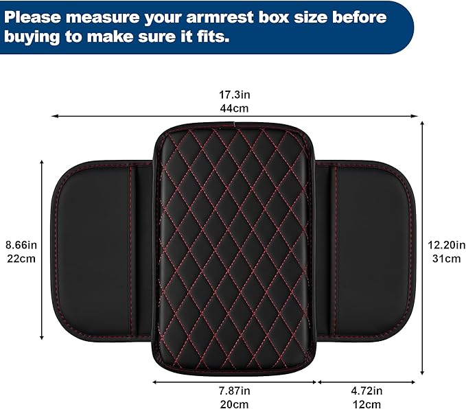 Car Center Console Cover Fit for Volkswagen Atlas Leather Armrest Cover with 2 Storage Bags Waterproof Console Cover Scratch & Wear Resistant(Redline)