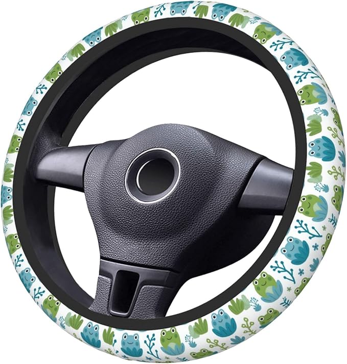 Smile Frogs Pattern Neoprene Steering Wheel Covers Women Men Car Accessories, Universal 15 Inch Fit Auto, Suvs, Truck