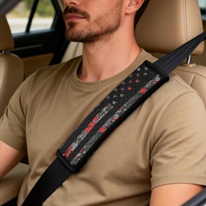 Oramclsy American Flag Car Seat Covers Set with Armrest Pad and Camouflage Seat Belt Cover 5 Pack Car Decor for Womens Men Universal Size