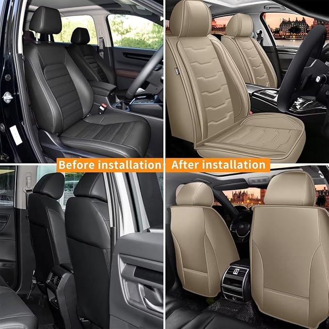 DISUTOGO Seat Covers Fit for Titan 2009-2023 2024 2025 Front Seat Covers Faux Leather Car Seat Covers Breathable Waterproof Car Seat Protector (2 Seats, Beige)