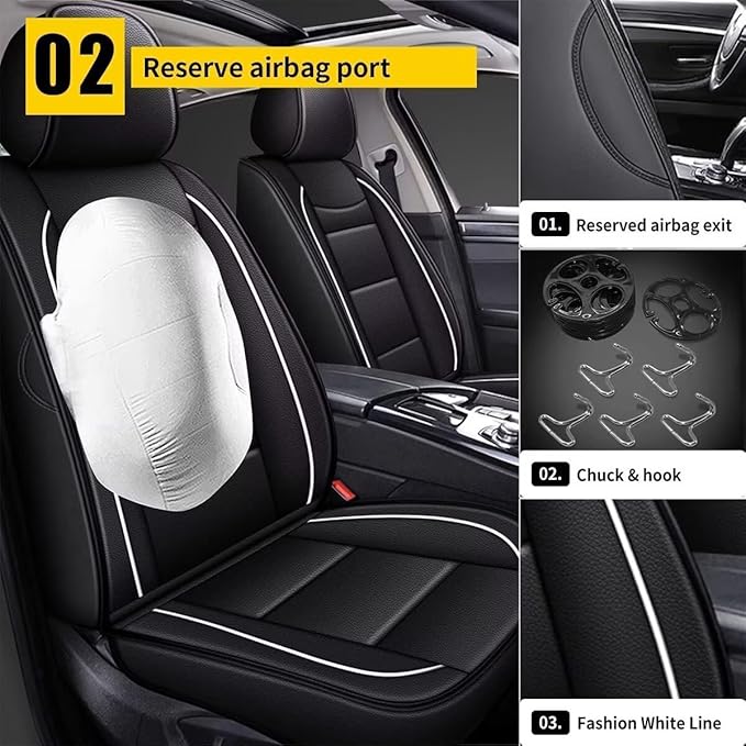 YORKNEIC Full Set Seat Covers Fit for Volvo S60 2001-2019 Leather Seat Protector 5-Seat Airbag Compatible Automotive car seat Covers for Volvo S60 Comfortable Breathable Black