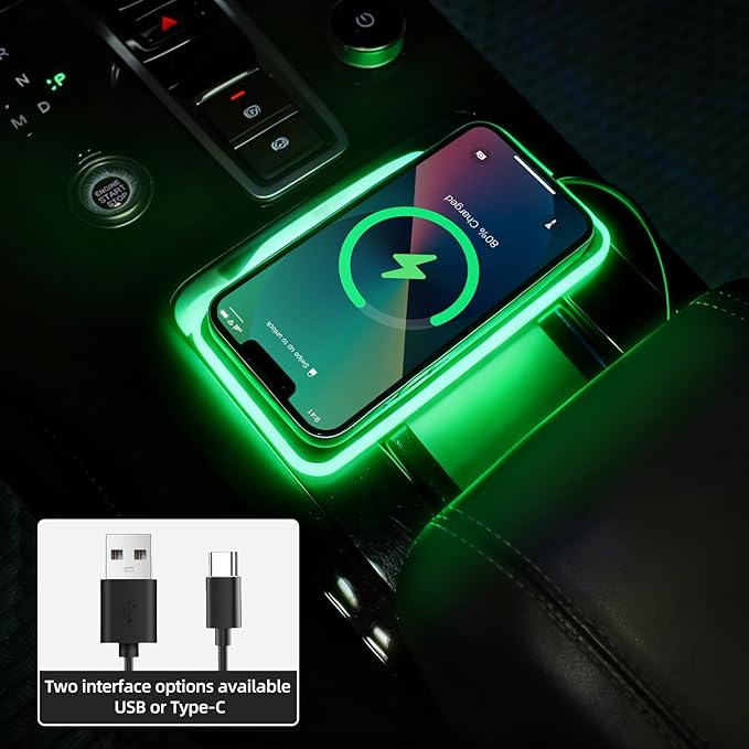General Wireless Phone Charging Pad with Lighting Silicone Dual Charging Ports Quick Charger Station 15W Adapter for Smartphone Phone (Type-C with Cigarette Lighter Adapter)