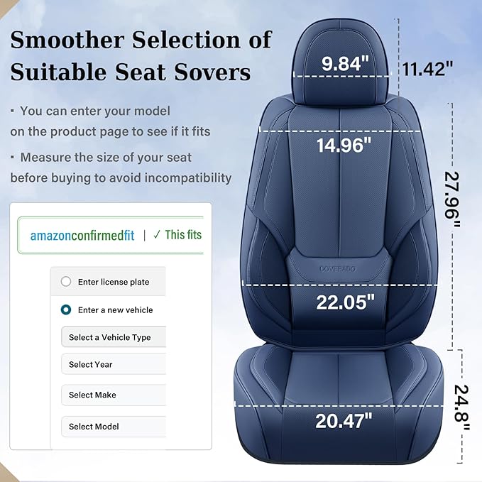 Coverado Seat Covers, Car Seat Covers Front Seats, Car Seat Cover, Car Seat Protector Waterproof, Car Seat Cushion Nappa Leather, Blue Seat Covers Carseat Cover Universal Fit for Most Cars