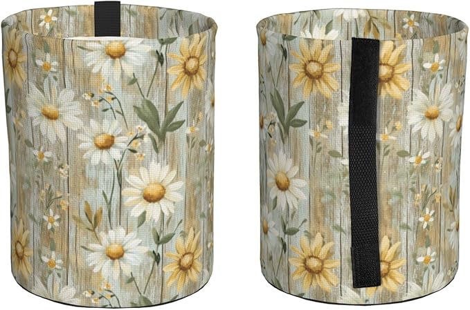 Watercolor Daisy Car Trash Can,Car Accessories Waterproof Car Organizer Foldable Portable Trash Bin Can Be Hung on The Back Seat Garbage Can for Various Cars