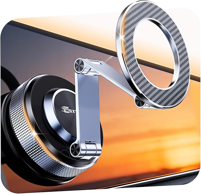 MSXTTLY Car Phone Holder 360° Adjustable Tesla Magnetic Phone Mount Foldable Car Mount 2026 Zinc-Alloy Magsafe Phone Holders for Your Car for iPhone 17 Pro Max 16 15 14 13 12 Plus,Carbon Fiber